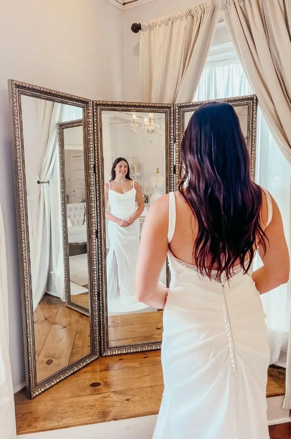 Satin Wedding Dress with Spaghetti Straps and Button-Back Detail