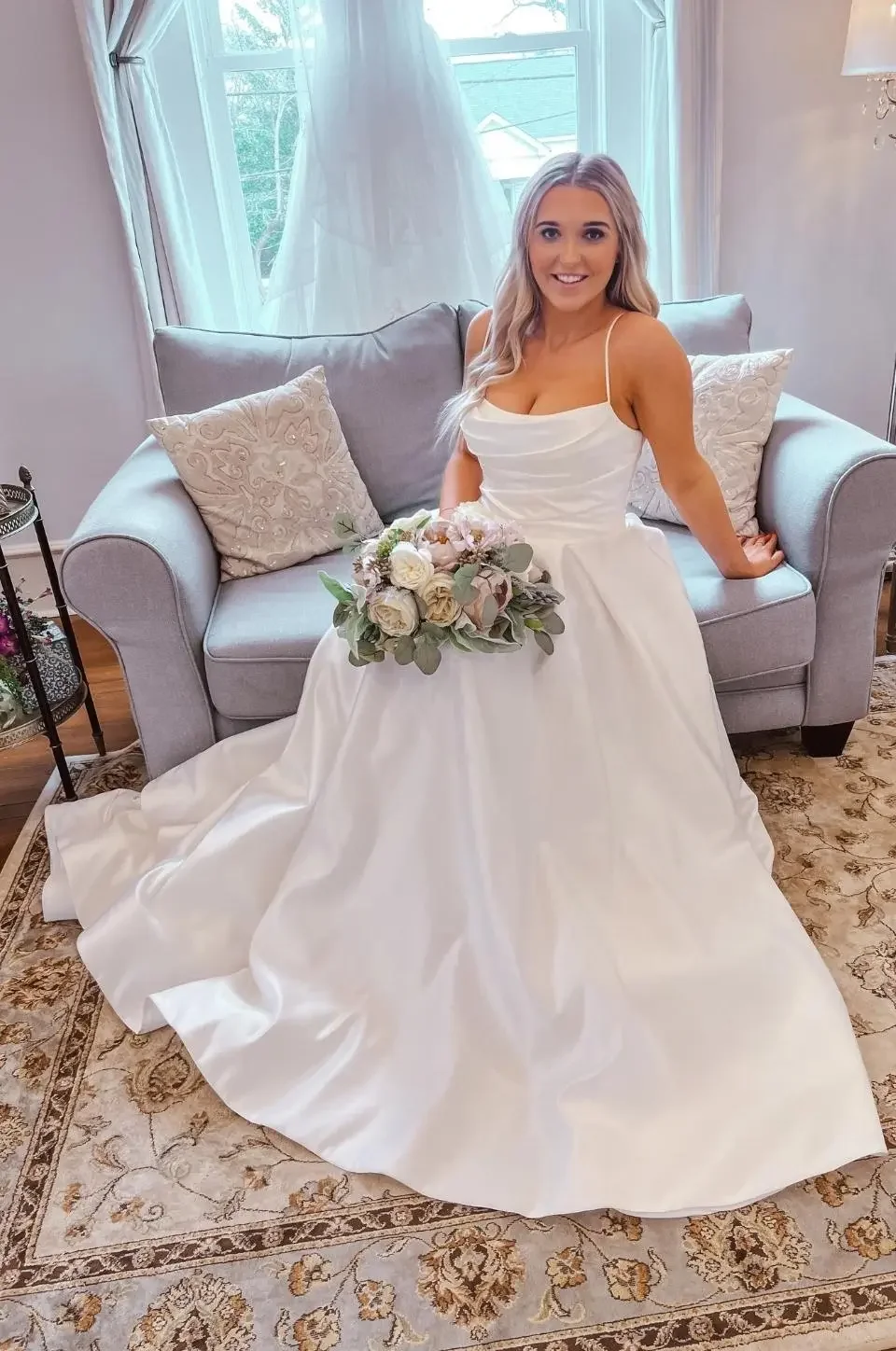 Satin Ball Gown Wedding Dress with Spaghetti Straps
