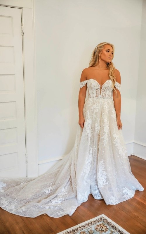 Off the shoulder lace bridal gown