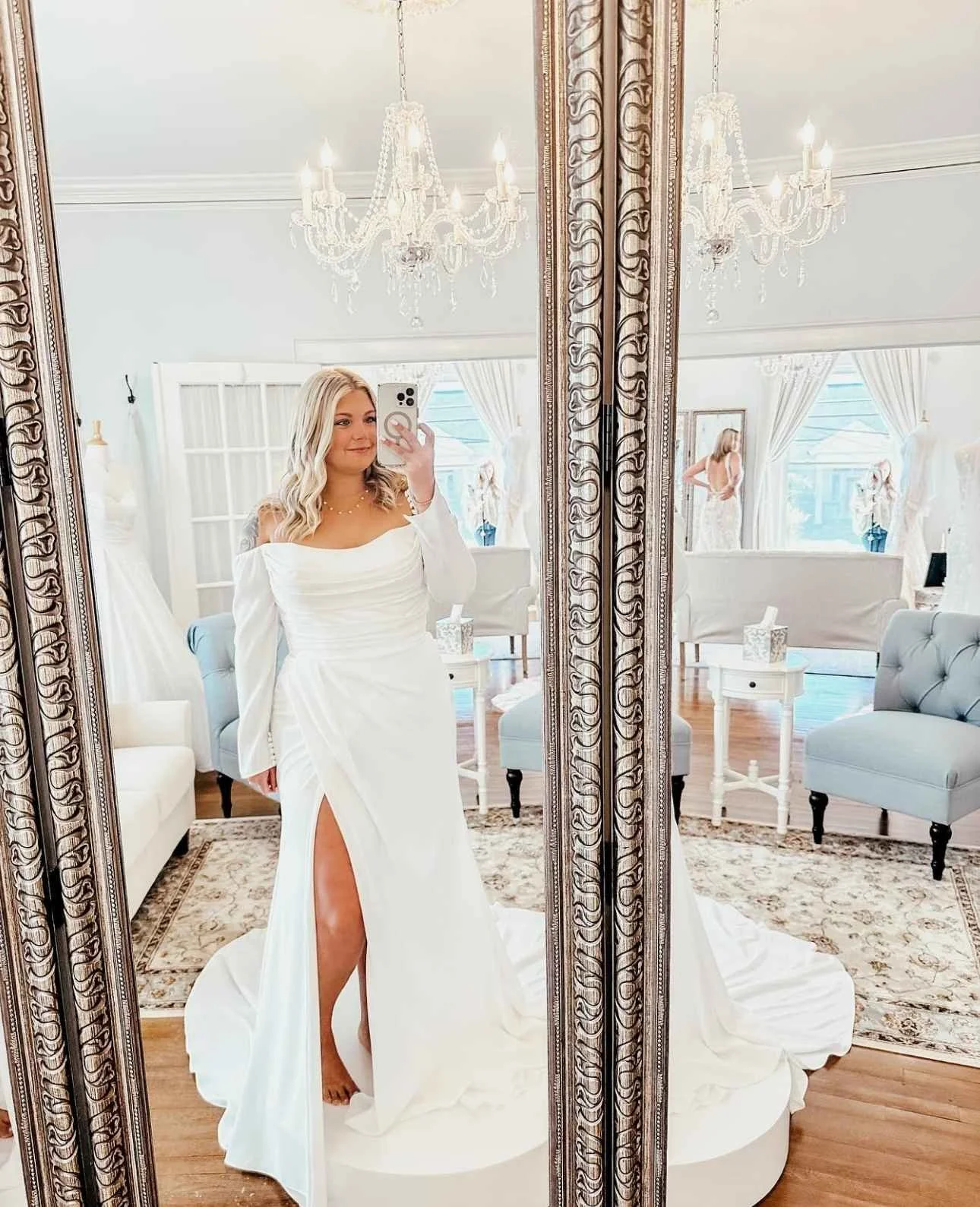 Off-the-Shoulder Wedding Dress with Slit at Atlanta Street Bridal.jpg