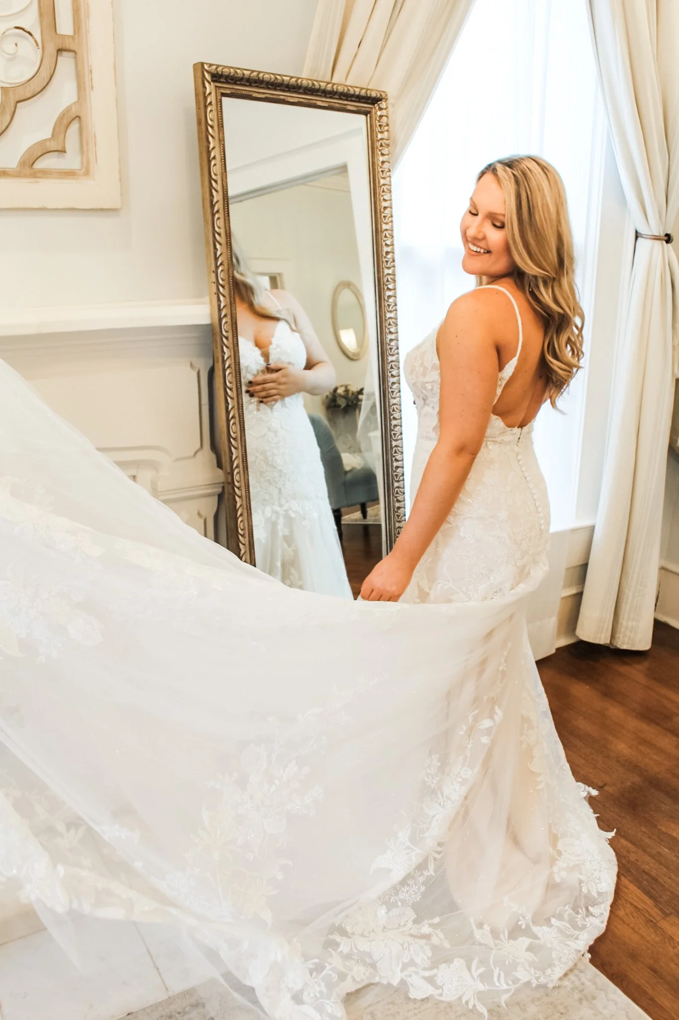 Bride trying on wedding dresses near athens ga