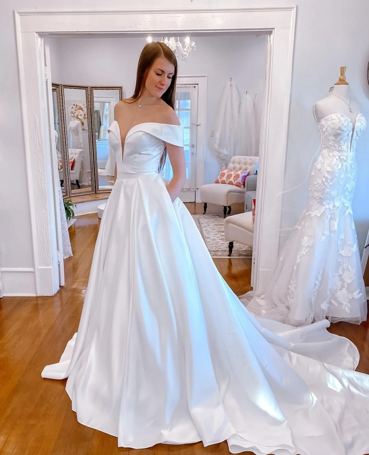 Bride wearing a wedding dress that went through wedding dress cleaning and preservation