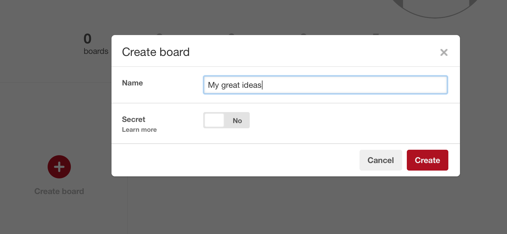 When you create the board, make sure that Secret isn't switched on.