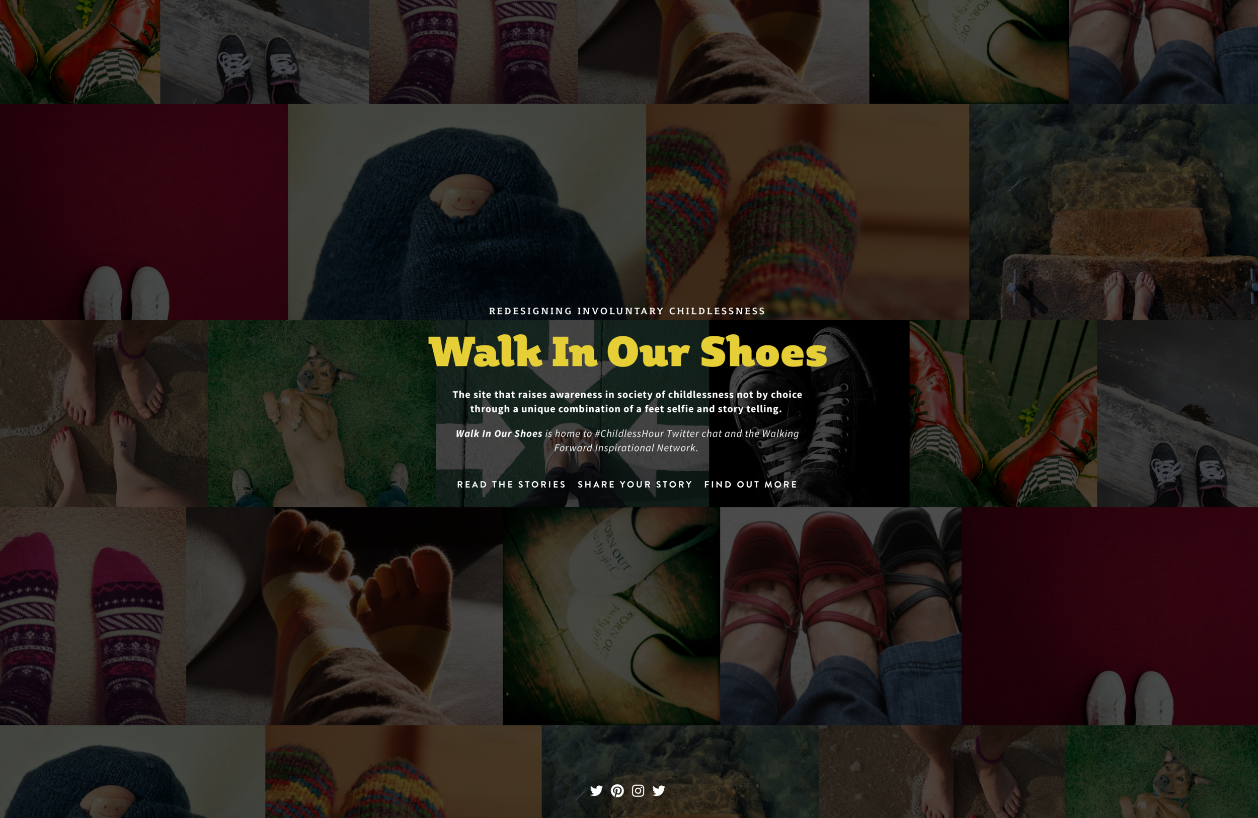 The landing page for Walk In Our Shoes, introduced during a design thinking review