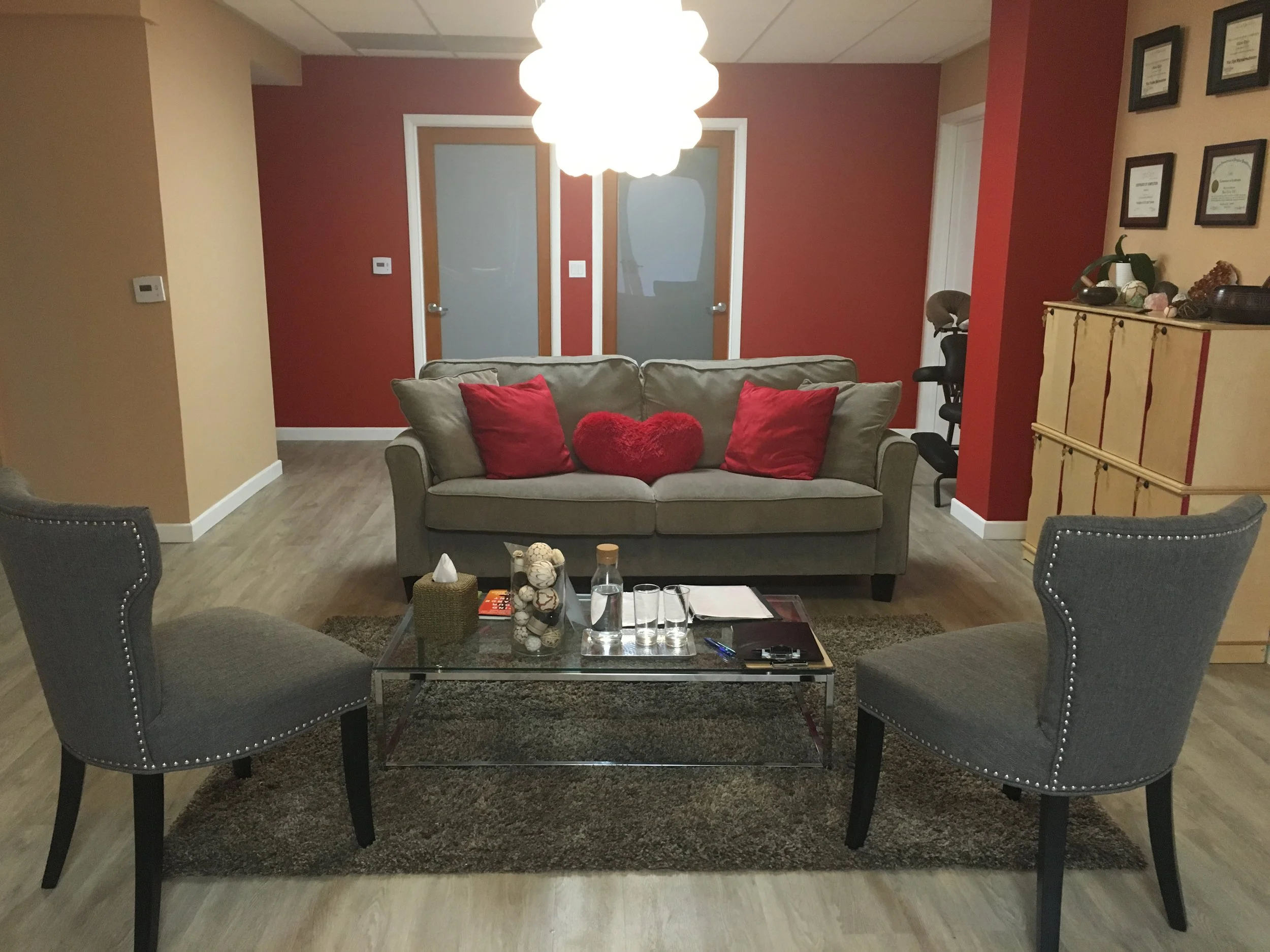Seating with snacks and beverages! 