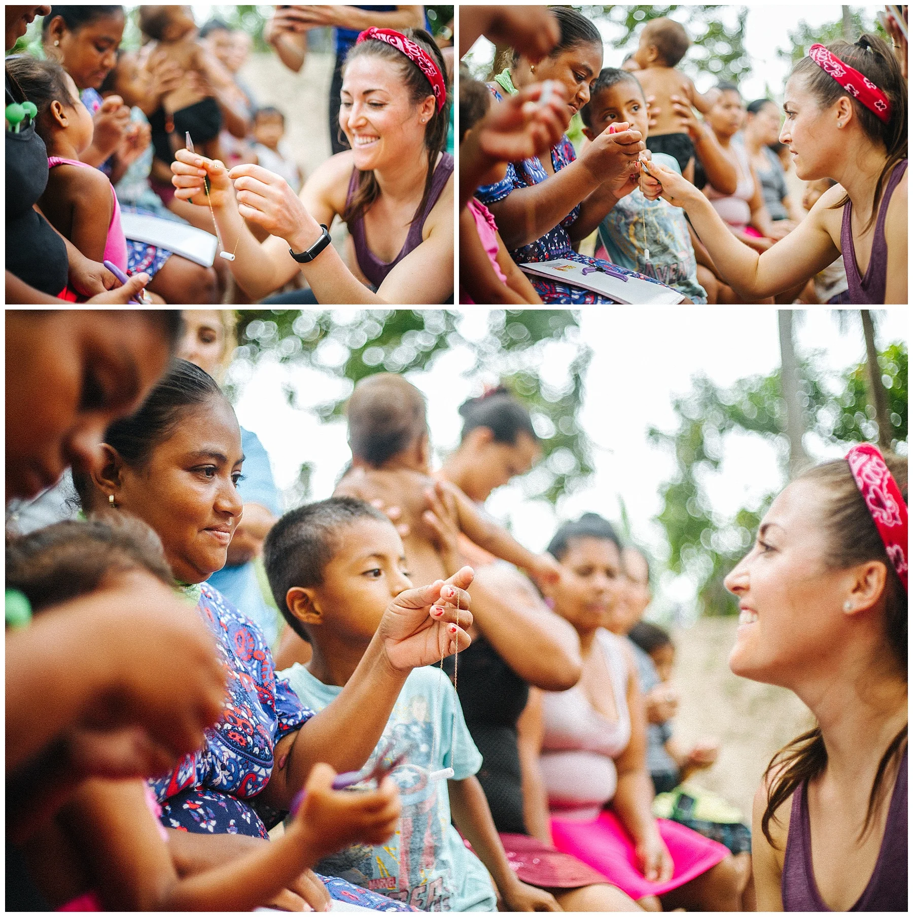 Danica of Doxahlogy teaching the women in La Cuchilla how to make our Esperanza necklaces with beads from their children at the Glass School. Photos: RP Imagery / @r_petey