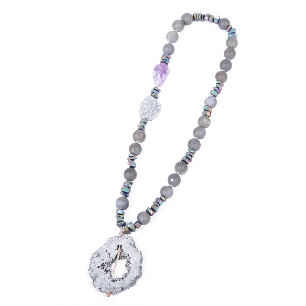 Long Gray Agate Necklace
