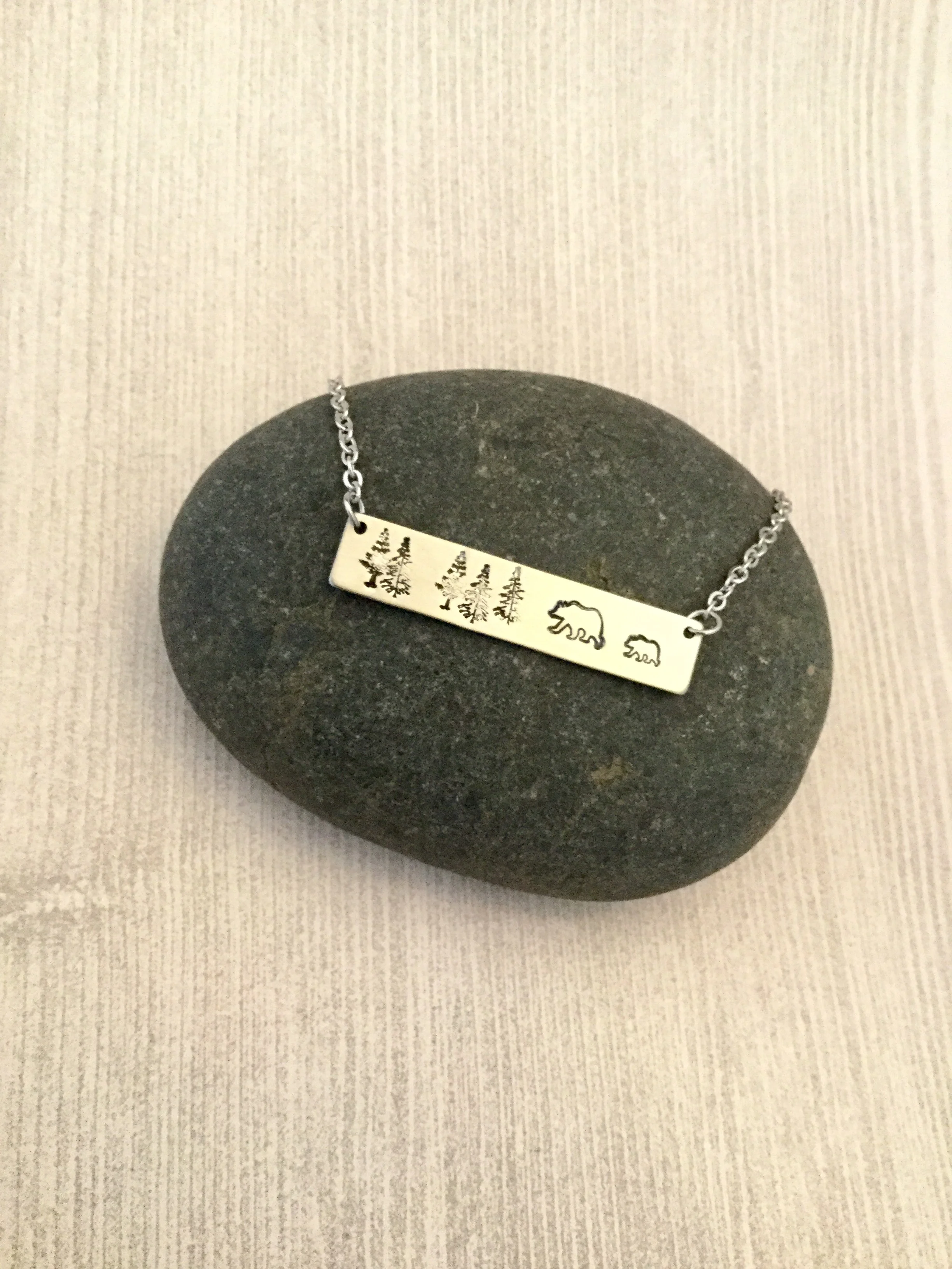 Stamped stainless steel necklace.