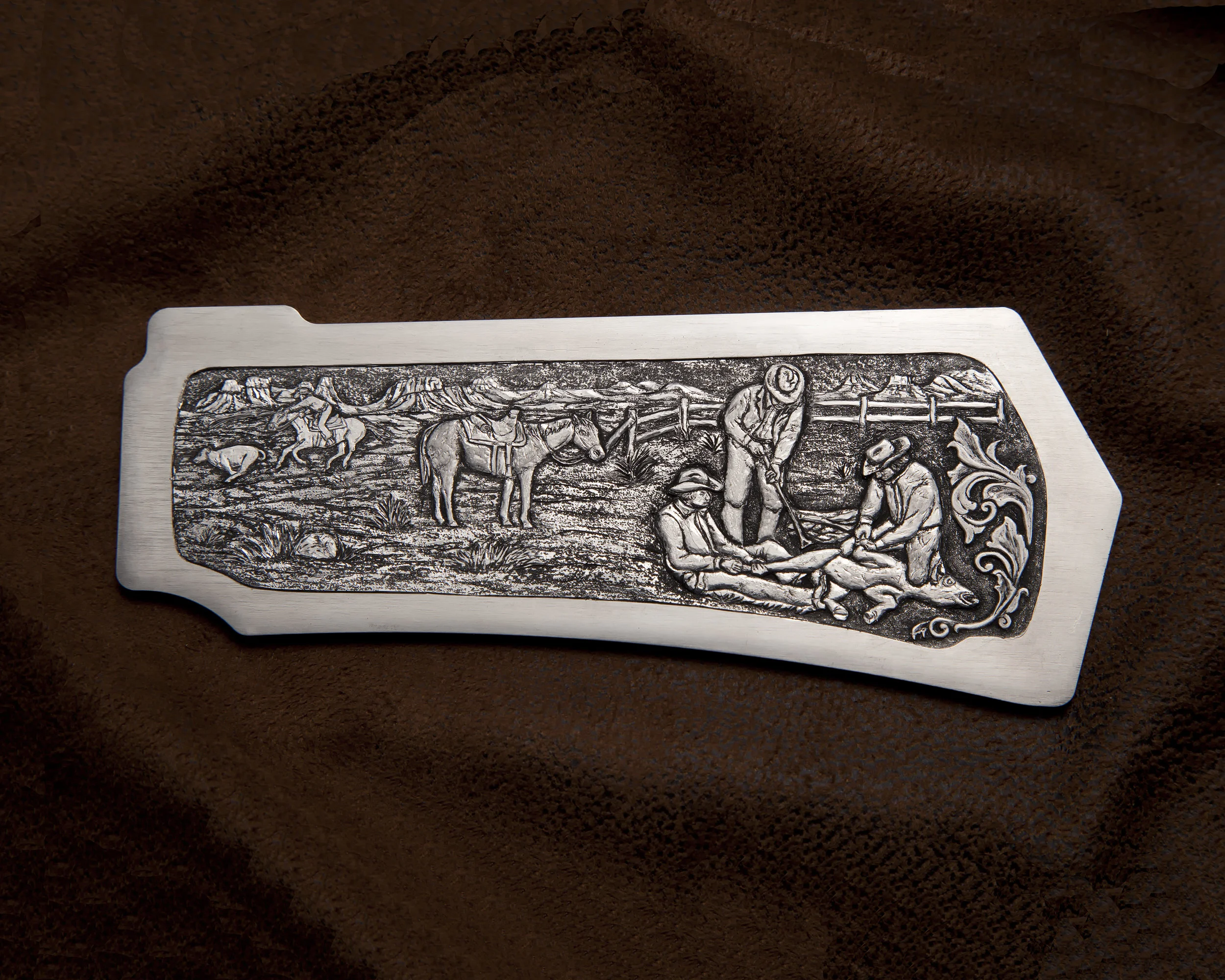 Practice plate Heavy sculpted cowboy scene