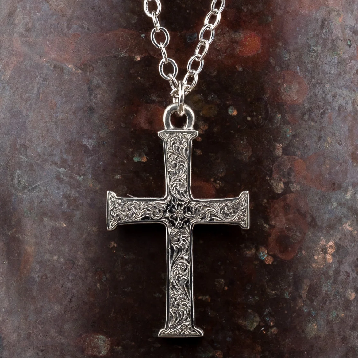 Engraved Sterling Silver Cross and chain