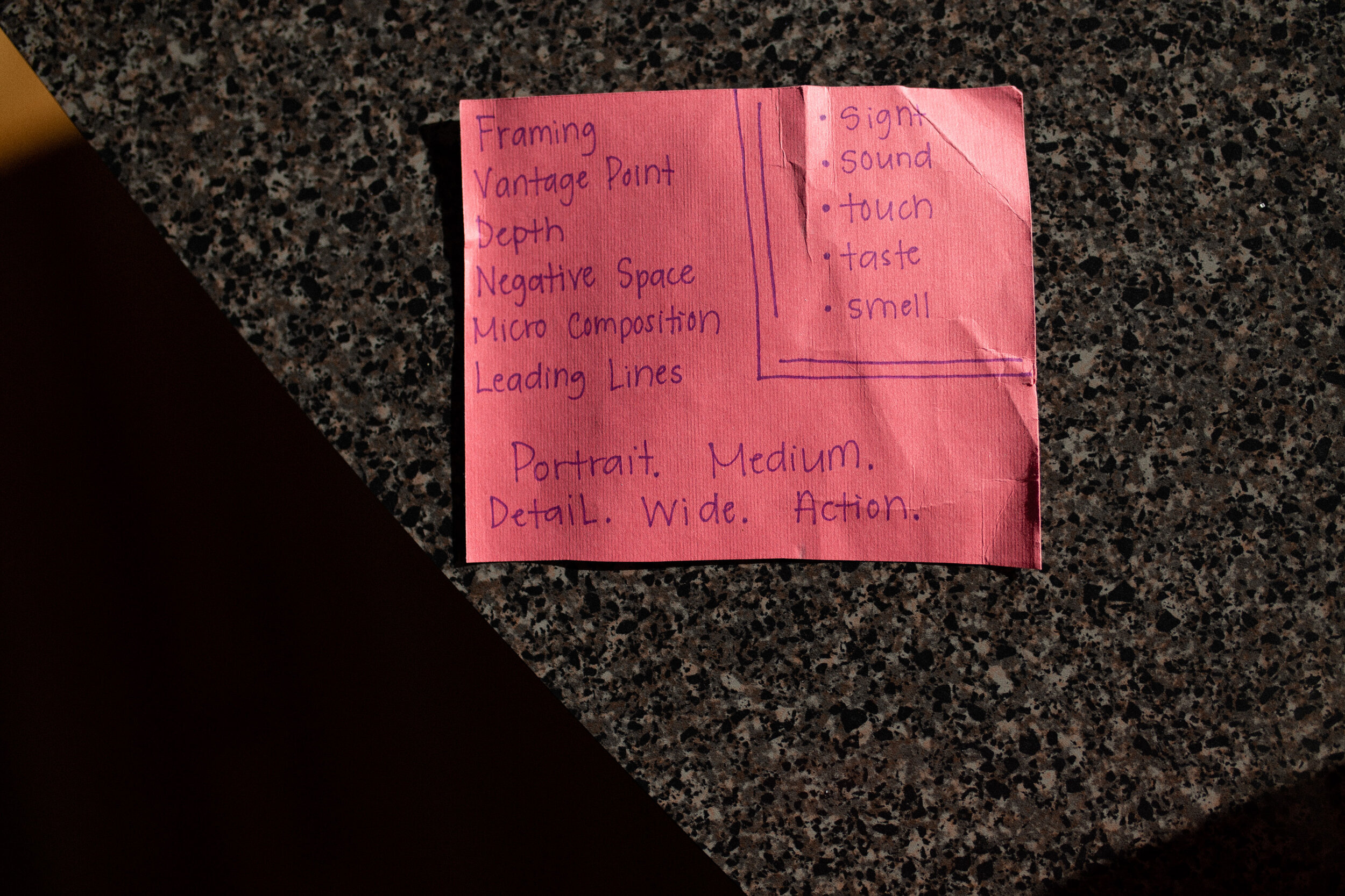 The Note I've Kept In My Camera Bag For 738 Days -- Shot Ideas, 365 Project