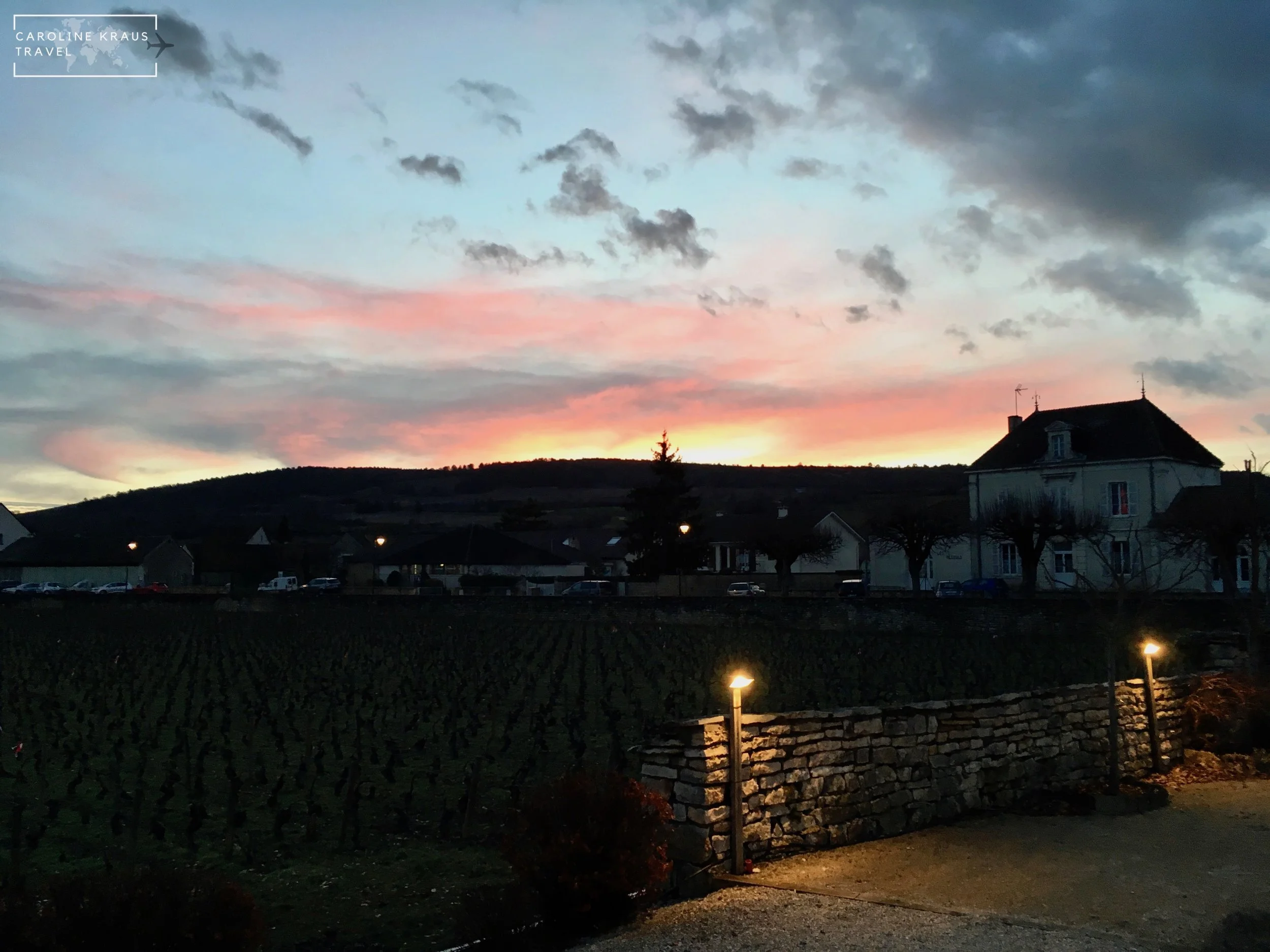 Sunset over the backyard vineyards