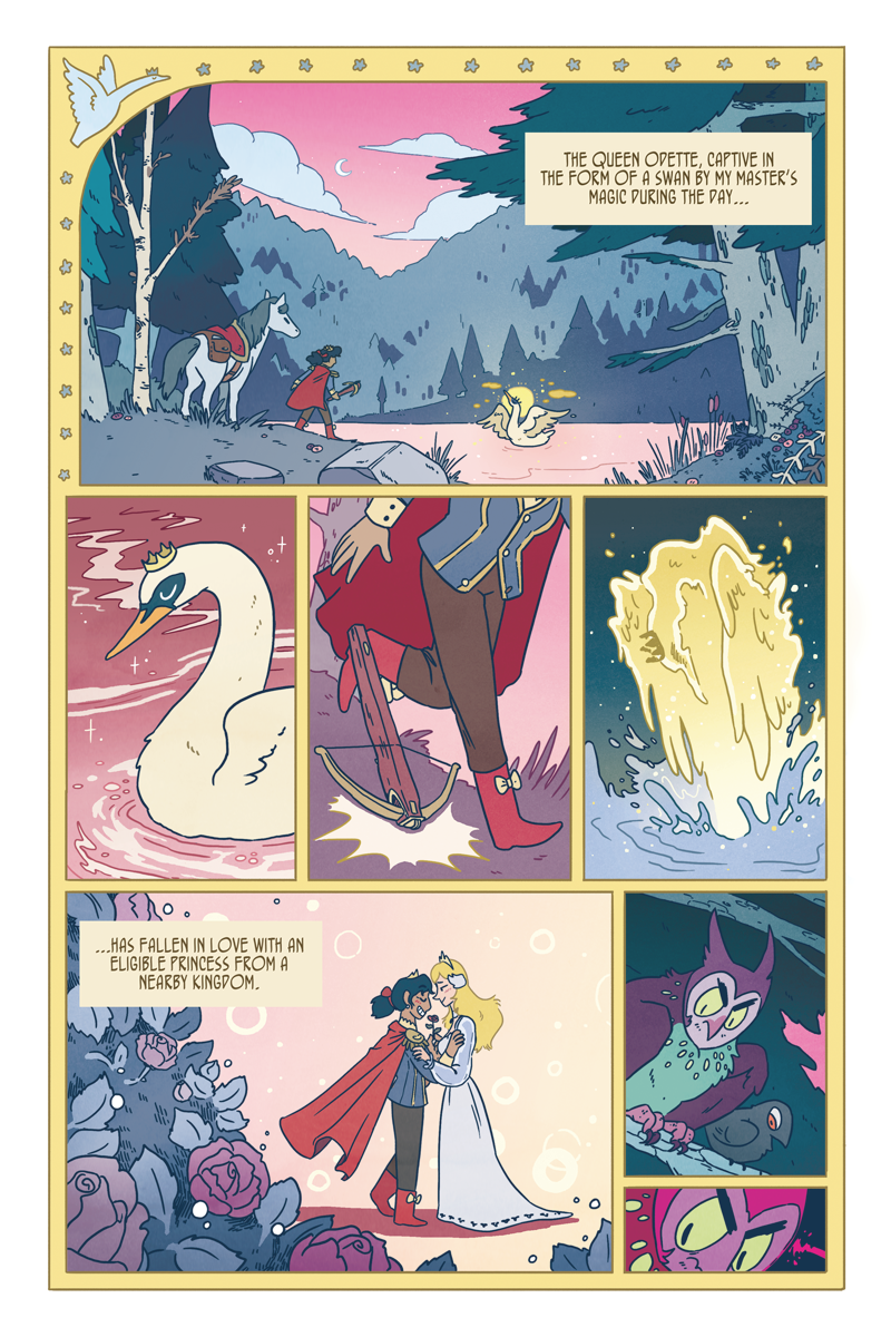 Sample Page from Swan Lake (retelling) in the Valor 2: Wands Anthology. Fairylogue Press. 2018. 12 pages, digital. Available here.