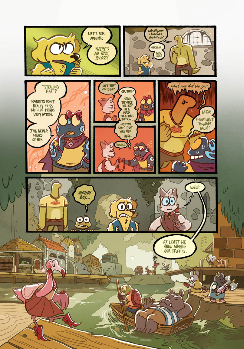  Selected sample pages from Dungeon Critters. Written and Illustrated with Sara Goetter, published by First Second in 2020. More info  here.   Middle-grade fantasy/adventure novel about a tight-knit squad of animal companions investigating a sinister