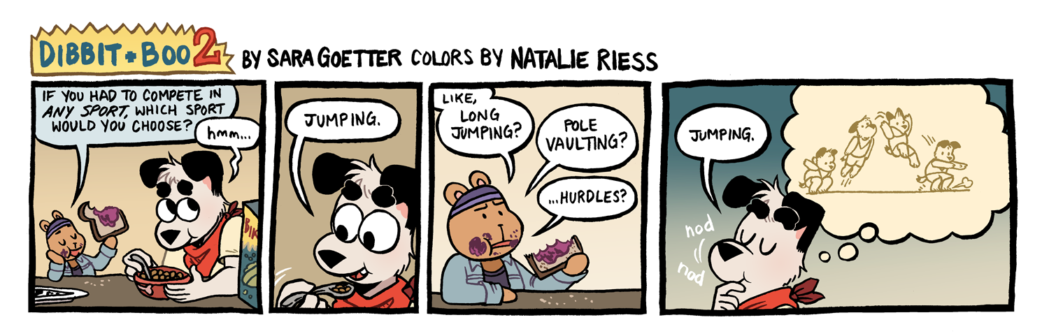  Sample strip from “Dibbit and Boo 2”, art and writing by Sara Goetter, colors by Natalie Riess 