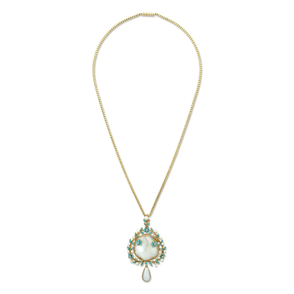 7391 - Antique Pearl and Turquoise Pendant Lo.jpg