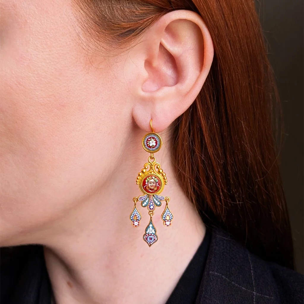 6685 - Antique Micromosaic Girandole Earrings Model Web.jpg