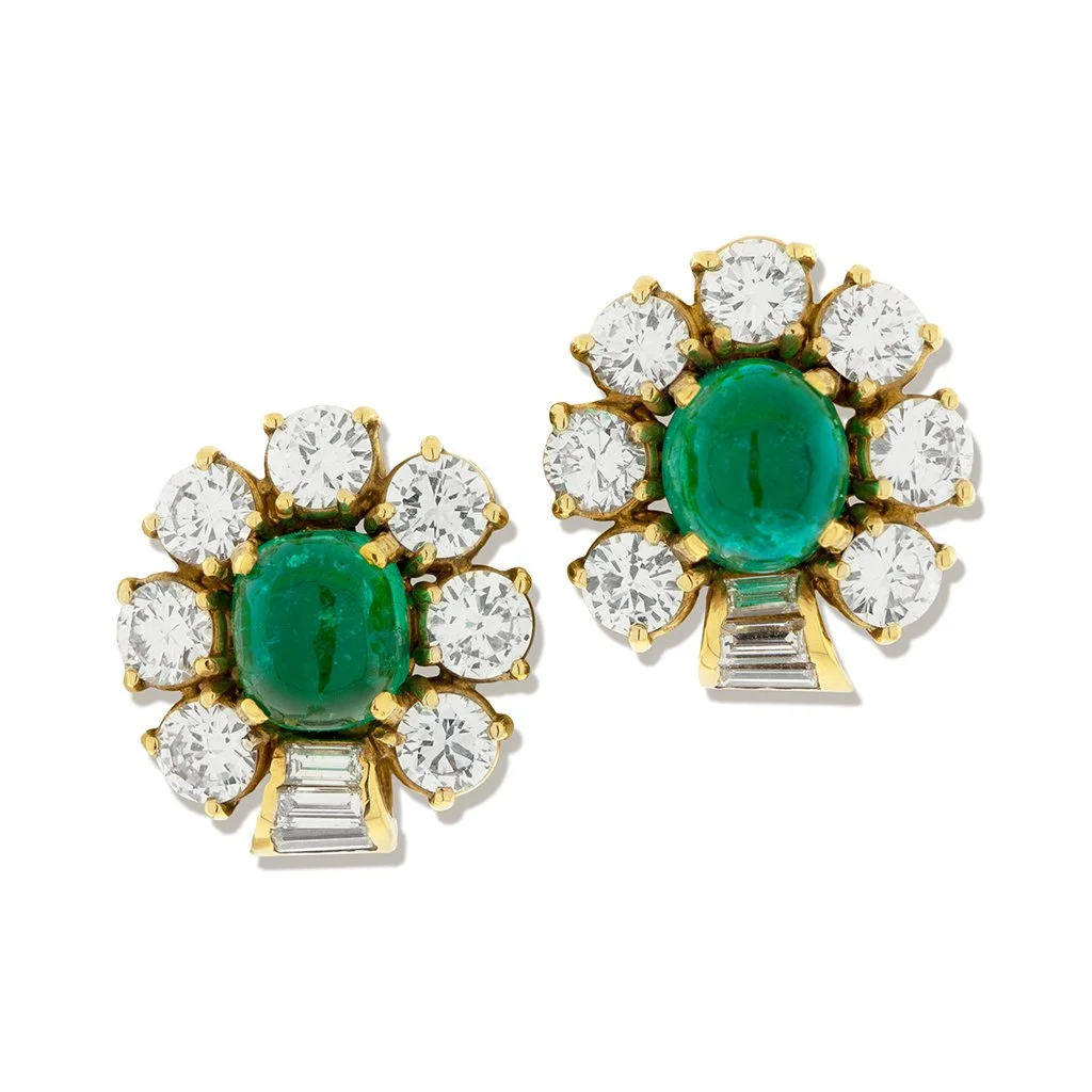 Emerald and Diamond Cluster Earrings by Bulgari, circa 1980