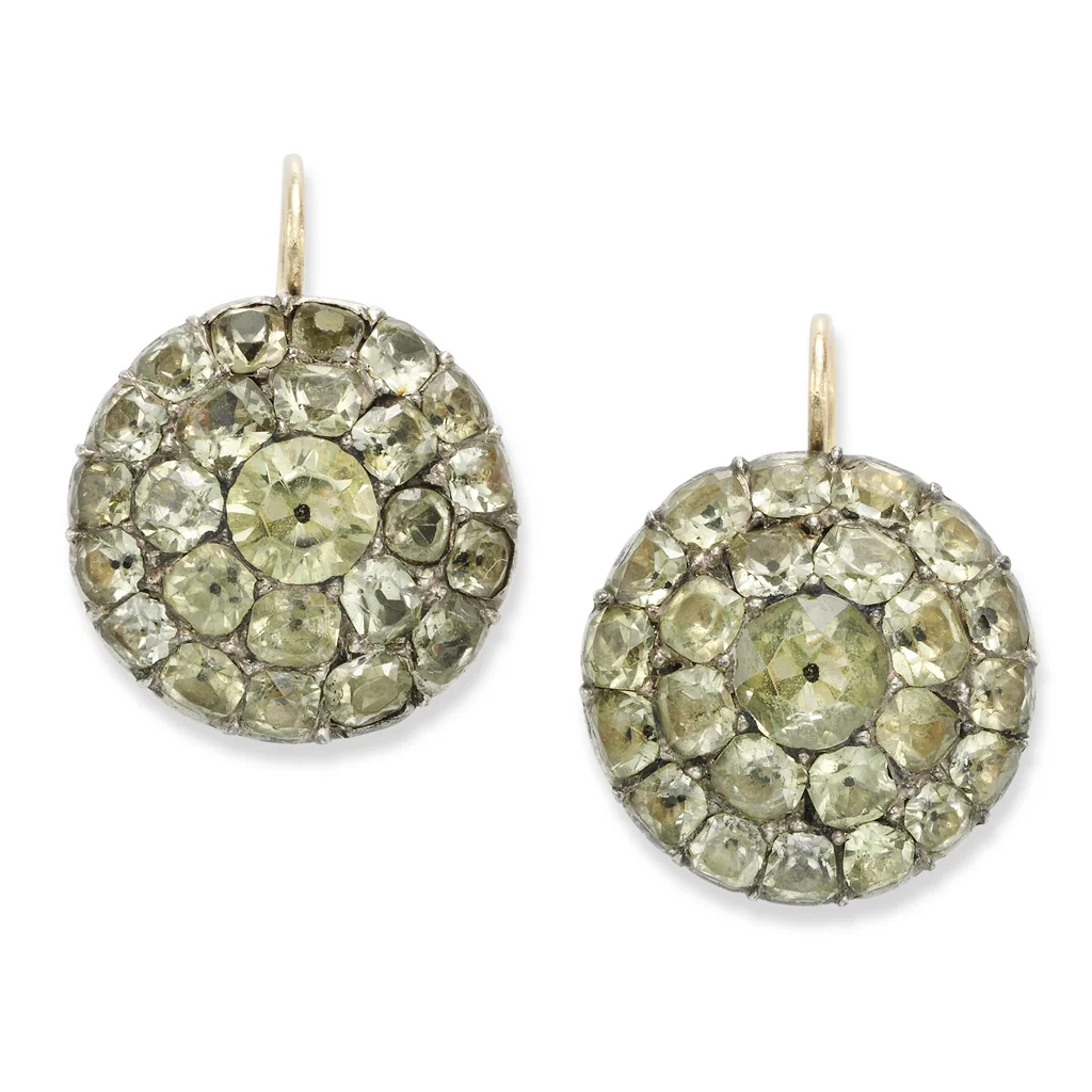 Pair of antique chrysolite earrings, circa 1780