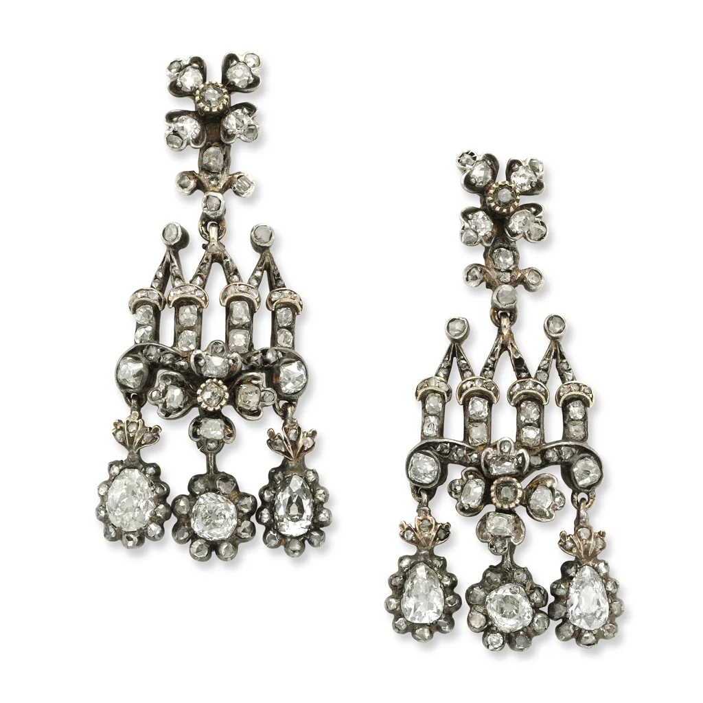 Pair of antique diamond earrings, circa 1850