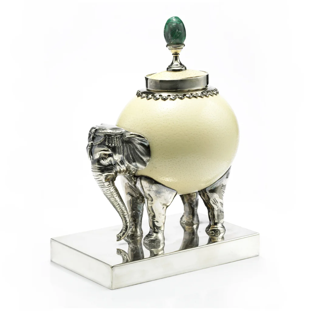 Ostrich egg elephant centerpiece by Anthony Redmile