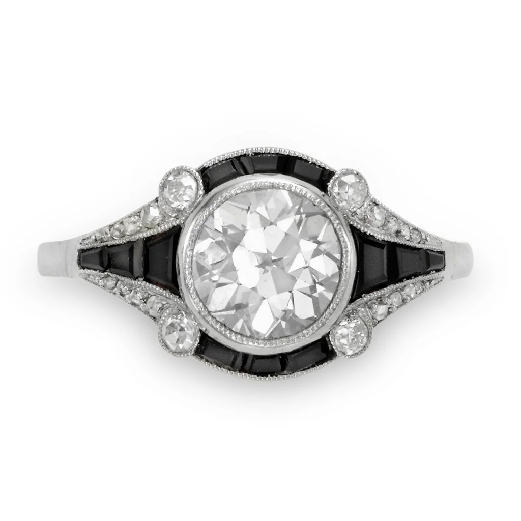 Art Deco Diamond and Black Onyx Ring, circa 1920