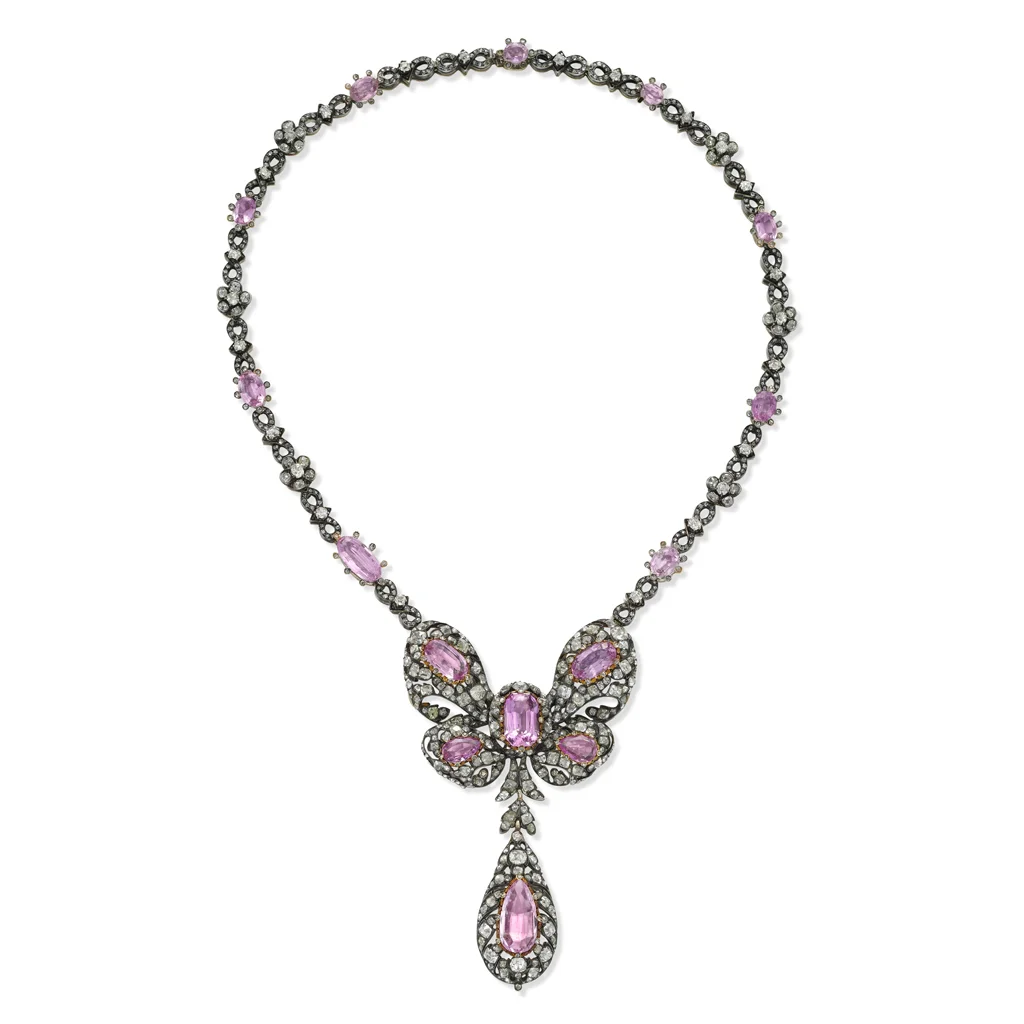 Antique Pink Topaz and Diamond Necklace, circa 1850