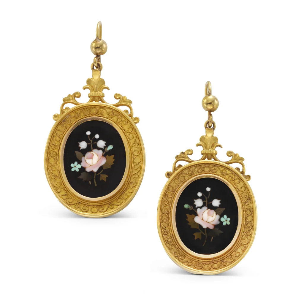 Antique Pietra Dura Earrings, circa 1870