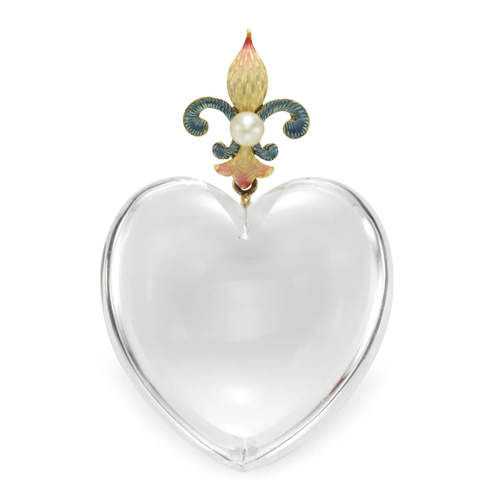 Antique Rock Crystal Pendant with Guilloché Enamel