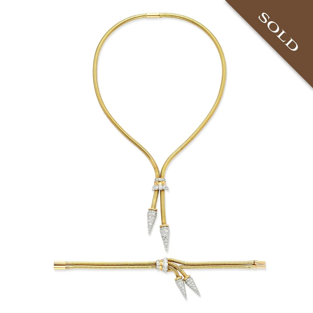 Gold and Diamond Brazilian Link Necklace and Bracelet, circa 1950