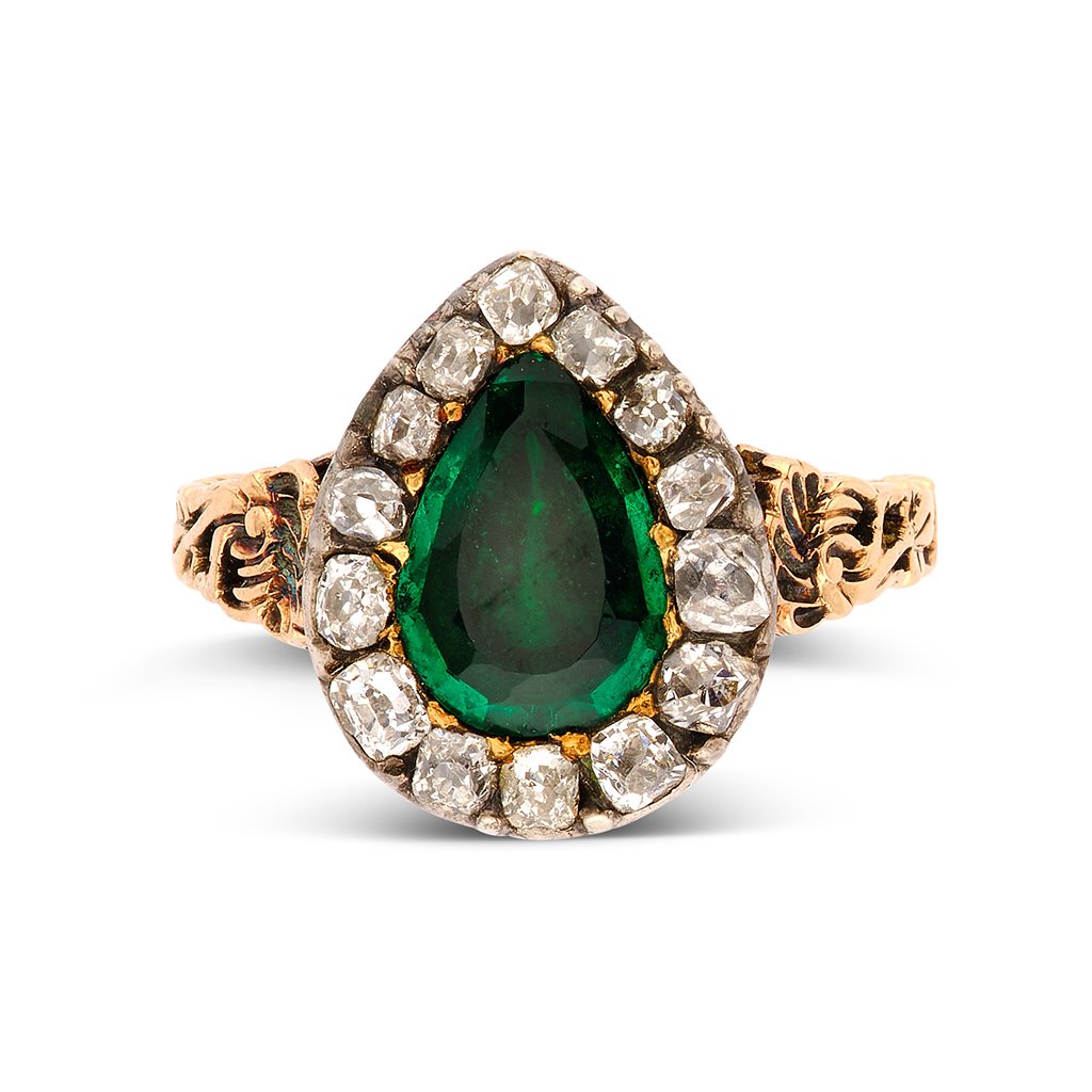 Antique Emerald and Diamond Custer Ring, English circa 1850 — Simon Teakle