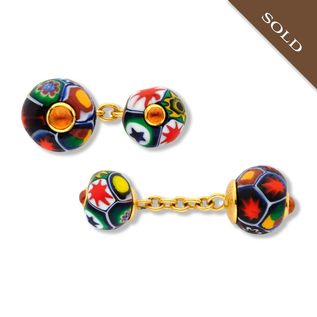 Antique Venetian Glass Bead Cufflinks by Taffin