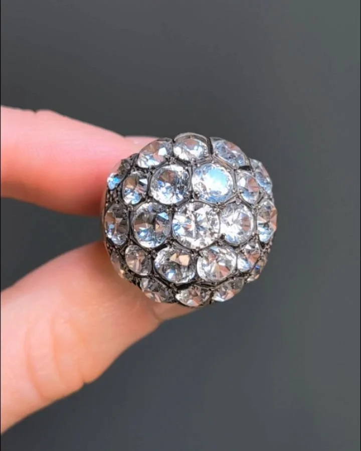 A circular cut white zircon cocktail ring by Ren&eacute; Boivin, of bombe honeycomb design, mounted in silver. Paris circa 1935. Available @simomteaklejewelry #reneboivin&nbsp; #reneboivinjewewlry #boivinjewelry #boivinring #reneboivinring #boivinzir