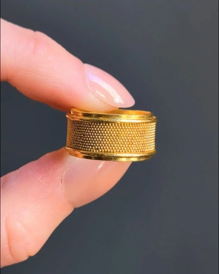 A 22kt gold &lsquo;Silken Band&rsquo; ring by Loren Nicole @lorennicolejewelry, designed with granulated center channel. Granulation is an ancient art form, believed to have originated in Sumer over 5000 years ago. It involves the application of micr