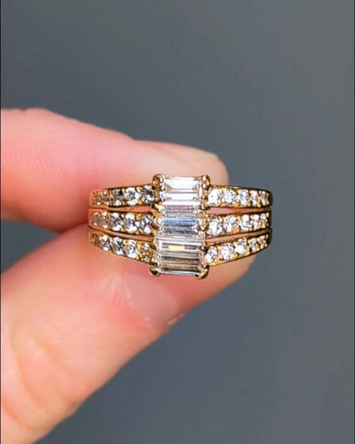 A diamond ring by Van Cleef &amp; Arpels, designed as a pav&eacute; set three row band set with five 2.25 carats central baguette cut diamonds, mounted in 18kt gold. Paris circa 1970. Available @simonteaklejewelry #vancleefarpels #vancleefjewelry #va