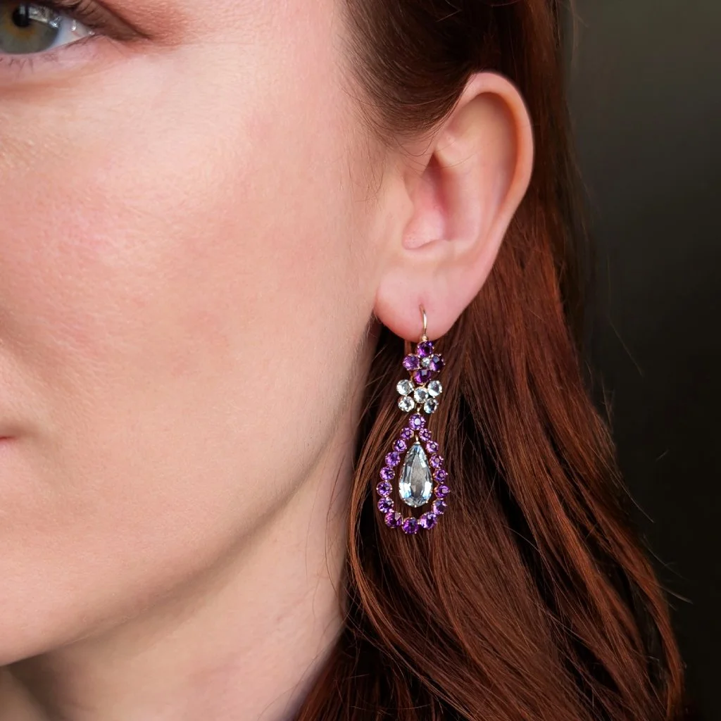 7300 - Antique Amethyst and Aquamarine Earrings Model.jpg