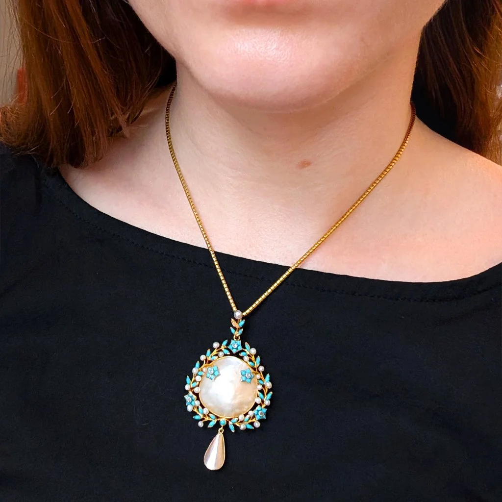 7391 - Antique Pearl and Turquoise Pendant Model Web.jpg