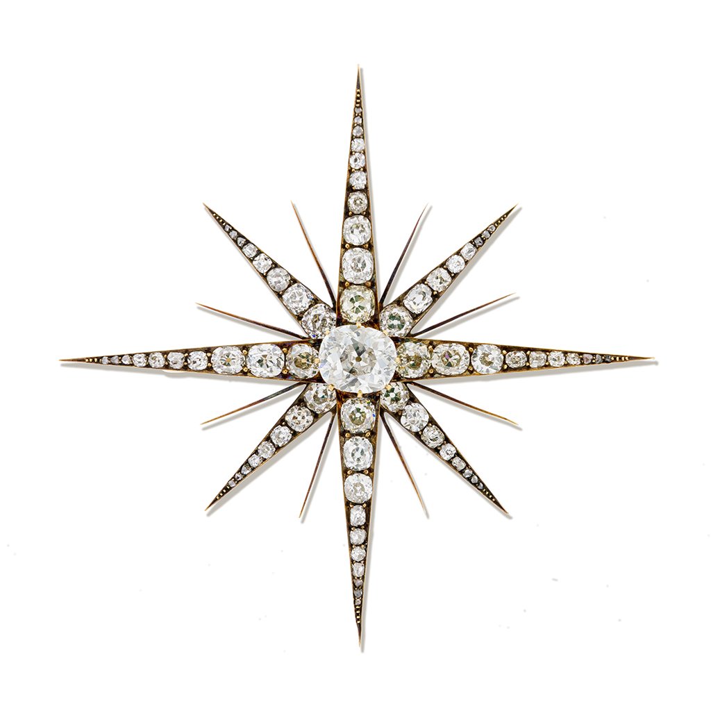Antique Diamond Starburst Brooch, French circa 1880