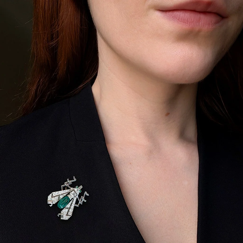 7426 - Art Deco Emerald and Diamond Fly Brooch by Mauboussin Model Web.jpg