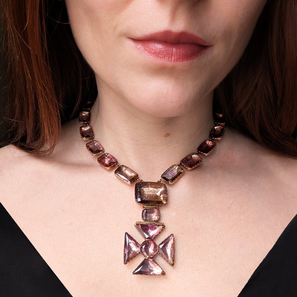 7451 - Antique Maltese Cross Quartz Necklace Model Web.jpg