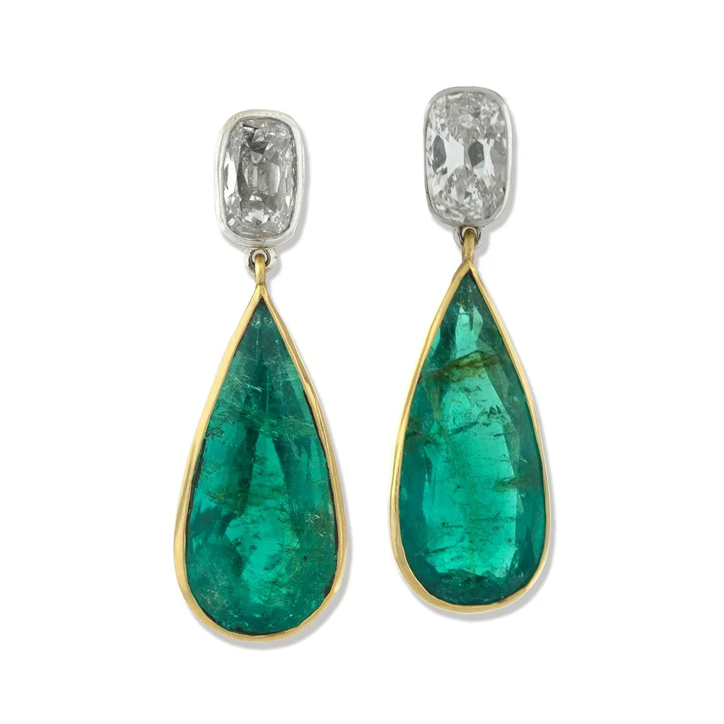 Pair of Emerald and Diamond Earrings