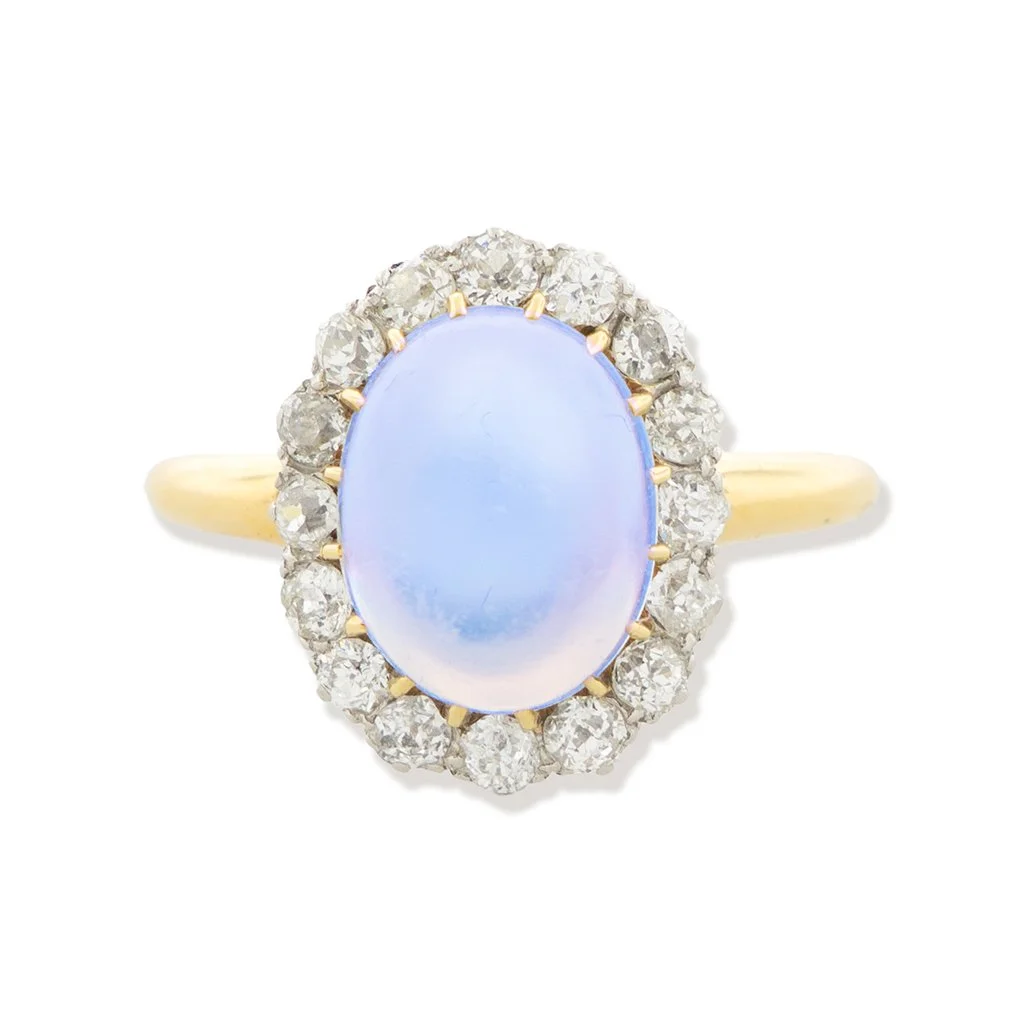Antique Moonstone and Diamond Cluster Ring by Regnell Bigney & Co, circa 1900
