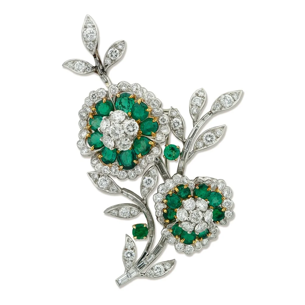 Emerald and Diamond Floral Spray Brooch by Van Cleef & Arpels, circa 1955