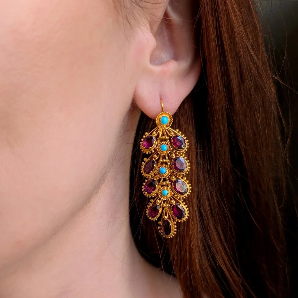 AntiqueGarnetTurquoiseEarringsModel.jpg