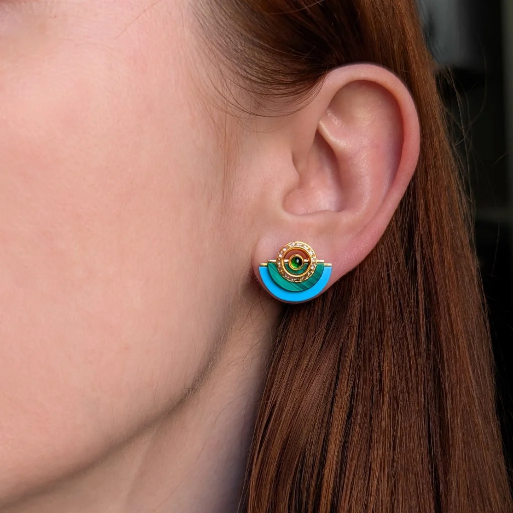7069 - Turquoise and Malachite Disc Earrings by Kia Schwan Model.jpg