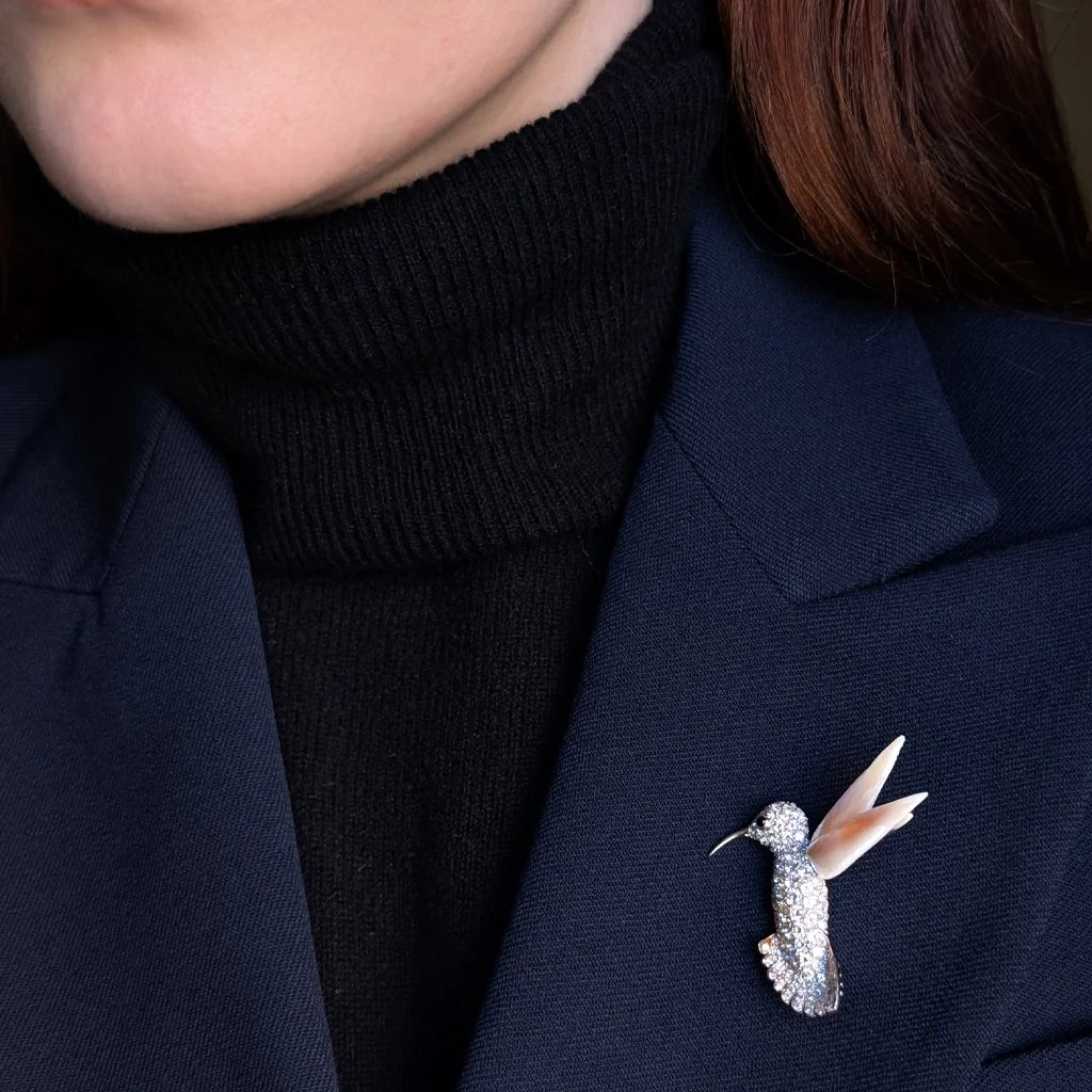 Ruser Diamond Hummingbird Brooch Model.jpg