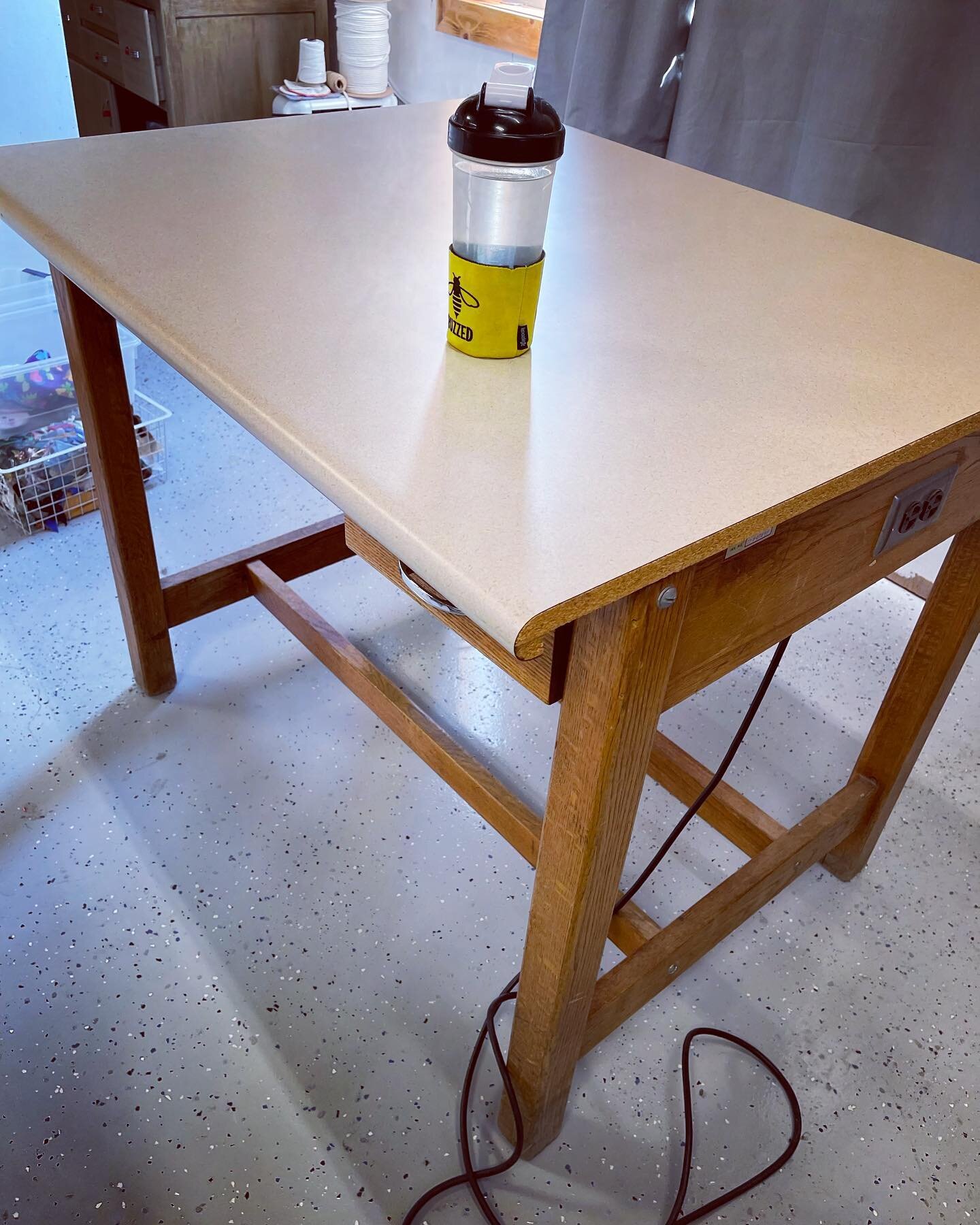 This was my project yesterday afternoon; clean off my old drafting table. This is a vintage drafting table that I got from a tech school sale. The top is a piece of leftover countertop. But, I&rsquo;ve had this for over 30 years, using it in my sewin