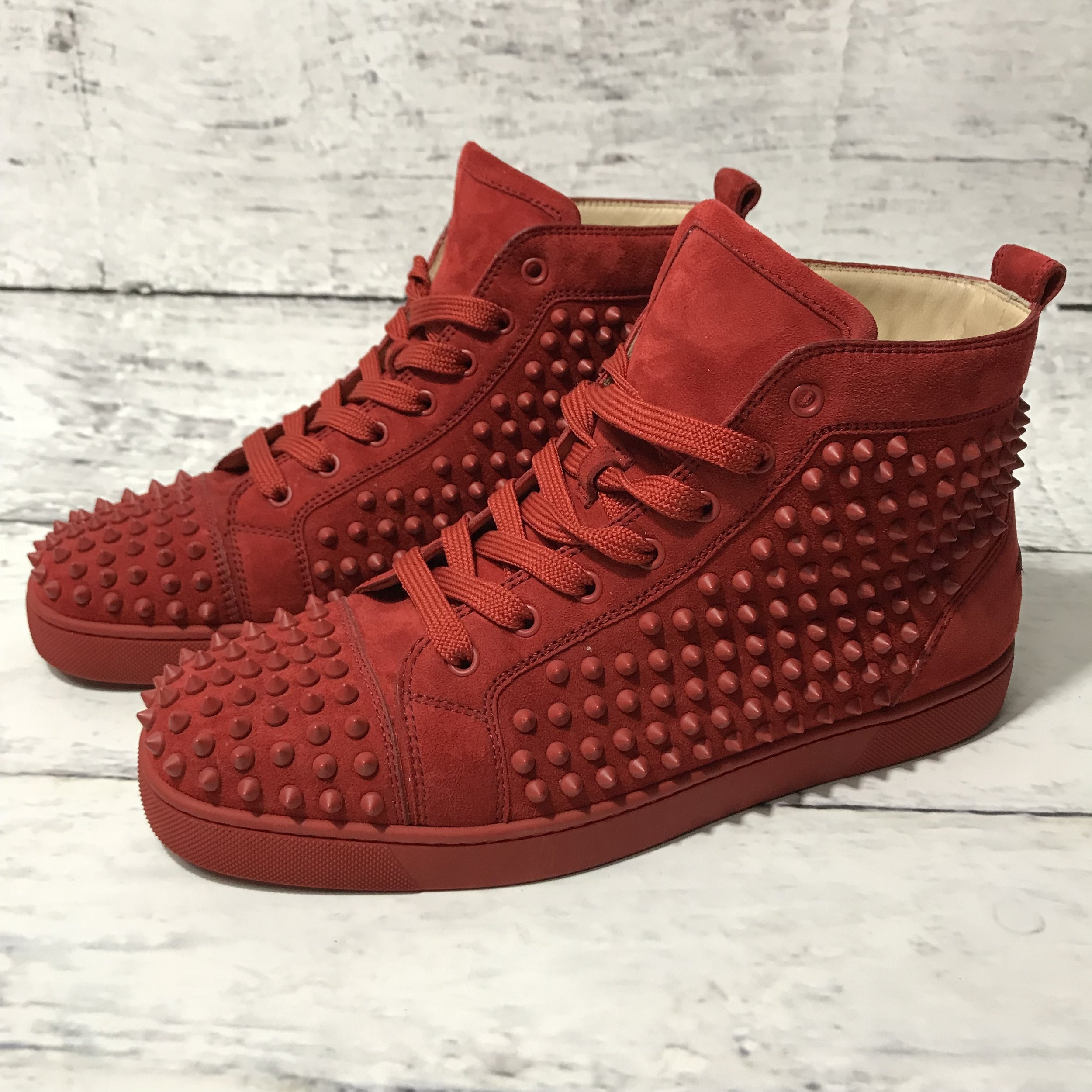 Christian Louboutin red suede spiked 