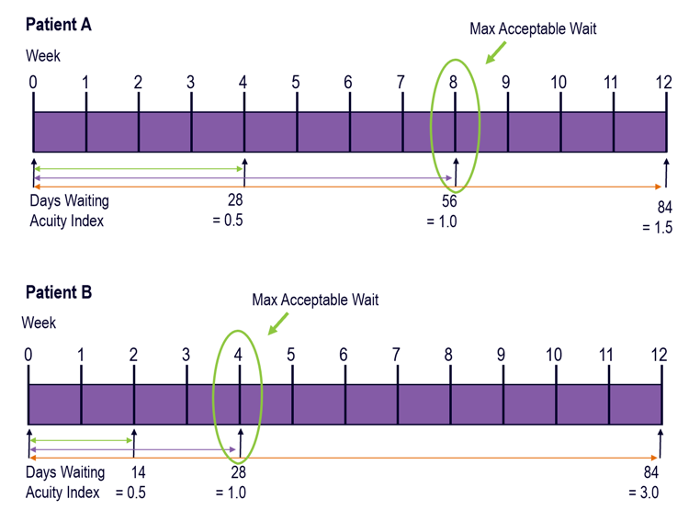 Figure 1. The acuity index enables us to objectively compare patients with different clinical priorities