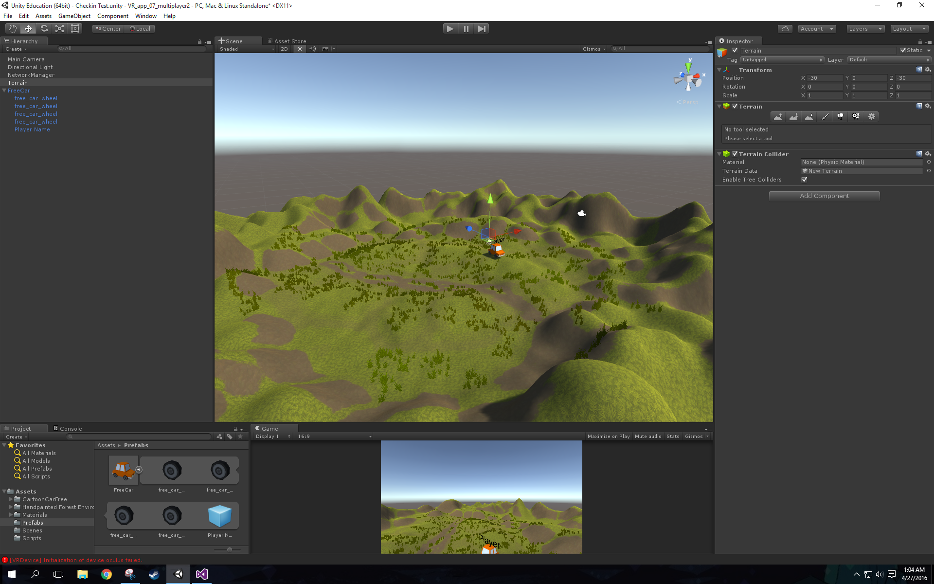  Unity environment development. 